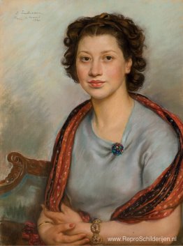 Portret van Bertha Popoff in een rode sjaal Portret van Bertha Popoff in een rode sjaal