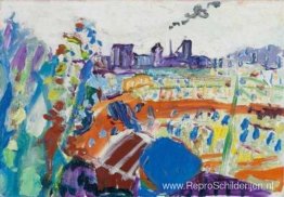 Zomerlandschap met gasfabriek Schlieren Zomerlandschap met gasfabriek Schlieren