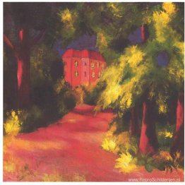 Rood huis in park Rood huis in park
