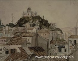 Observatorium gezien vanuit een huis in de buurt van Monastiraki Observatorium gezien vanuit een huis in de buurt van Monastiraki