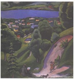 Landschap aan de Teggernsee met een lezende man Landschap aan de Teggernsee met een lezende man