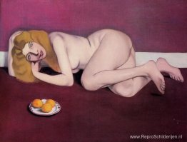 Naakte blonde vrouw met mandarijnen Naakte blonde vrouw met mandarijnen