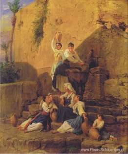 Bij de fontein in Taormina Bij de fontein in Taormina