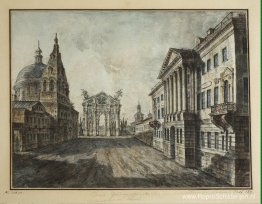 Tverskaya Street en triomfboog op het Strastnaya-plein Tverskaya Street en triomfboog op het Strastnaya-plein