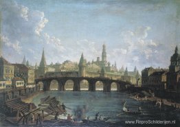 Uitzicht op het Kremlin en de Kamenny-brug in Moskou Uitzicht op het Kremlin en de Kamenny-brug in Moskou