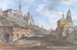 Uitzicht op het Paleis van de Soeverein en de Kerk van de Aankon Uitzicht op het Paleis van de Soeverein en de Kerk van de Aankon