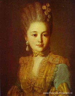 Portret van een onbekende vrouw in een blauwe jurk met gele pass Portret van een onbekende vrouw in een blauwe jurk met gele pass