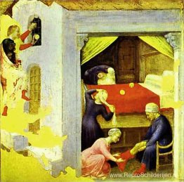 Sinterklaas en de drie gouden ballen, uit de predella van de Qua Sinterklaas en de drie gouden ballen, uit de predella van de Qua