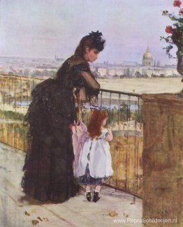 Vrouw en kind op het balkon Vrouw en kind op het balkon