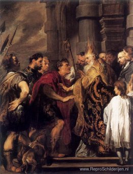 Keizer Theodosius verbood de Sint-Ambrosius de kathedraal van Mi Keizer Theodosius verbood de Sint-Ambrosius de kathedraal van Mi