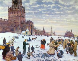 Duiven voeren op het Rode Plein in de jaren 1890-1900 Duiven voeren op het Rode Plein in de jaren 1890-1900