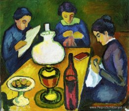 Drie vrouwen aan tafel bij de lamp Drie vrouwen aan tafel bij de lamp