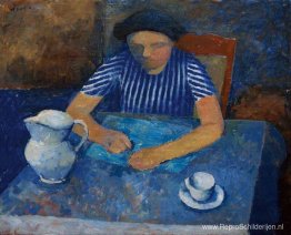 Meisje aan een blauwe tafel Meisje aan een blauwe tafel