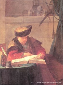 Een scheikundige in zijn laboratorium (een filosoof die een lezi Een scheikundige in zijn laboratorium (een filosoof die een lezi