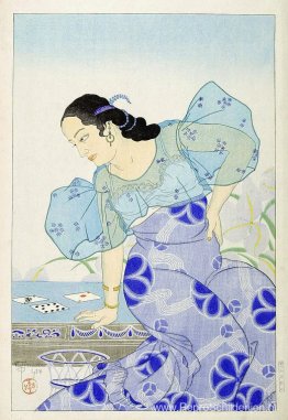 Portret van een Chamorro-vrouw - Blauw Portret van een Chamorro-vrouw - Blauw