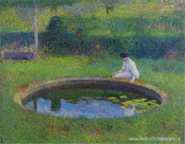 Mevrouw Martin bij het zwembad in Marquayrol Mevrouw Martin bij het zwembad in Marquayrol