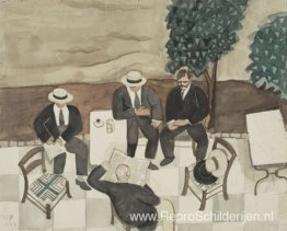 Vier mannen in een café Vier mannen in een café
