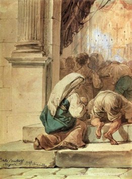 Scène bij de ingang van een kathedraal Scène bij de ingang van een kathedraal