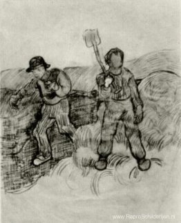 Een zaaier en een man met een schop Een zaaier en een man met een schop