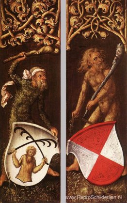Sylvan Mannen met heraldische schilden Sylvan Mannen met heraldische schilden