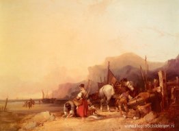 Het lossen van de vangst Het lossen van de vangst