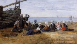 Berck, Groep visvrouwen zittend op het strand Berck, Groep visvrouwen zittend op het strand