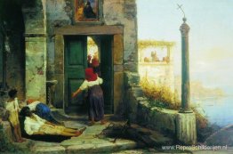 Zieke man aan de muren van een katholiek klooster Zieke man aan de muren van een katholiek klooster