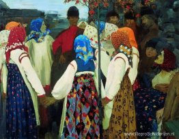 Een jonge man breekt in bij de meisjesdans, en de oude vrouwen z Een jonge man breekt in bij de meisjesdans, en de oude vrouwen z