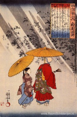 De dichter Yacuren en een metgezel slenteren door een bosje De dichter Yacuren en een metgezel slenteren door een bosje