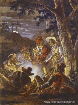 Poolse opstandelingen in het bos bij nacht Poolse opstandelingen in het bos bij nacht