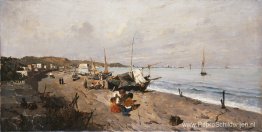 Boten en kinderen op het strand Boten en kinderen op het strand