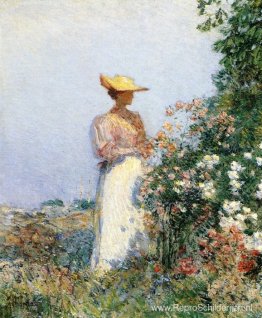 Dame in bloementuin Dame in bloementuin