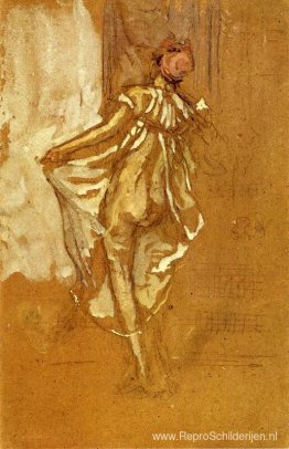 Een dansende vrouw in een roze gewaad, vanaf de achterkant gezie Een dansende vrouw in een roze gewaad, vanaf de achterkant gezie