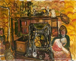 Naaimachine, vrouw en baby Naaimachine, vrouw en baby