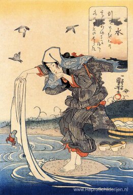 Vrouw doet haar was in de rivier Vrouw doet haar was in de rivier