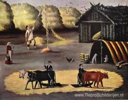 De vloer dorsen in een Georgisch plattelandsdorpje De vloer dorsen in een Georgisch plattelandsdorpje