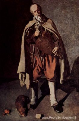 De draailierspeler met een hond De draailierspeler met een hond