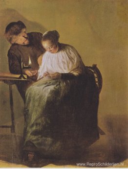 Een man biedt een jong meisje geld aan Een man biedt een jong meisje geld aan