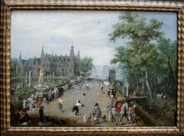 Een potje handbal met het landpaleis op de achtergrond Een potje handbal met het landpaleis op de achtergrond