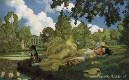 Slapende jonge vrouw in het park Slapende jonge vrouw in het park