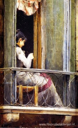 Vrouw op een balkon Vrouw op een balkon