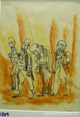 Vier figuren die op het punt staan geëxecuteerd te worden Vier figuren die op het punt staan geëxecuteerd te worden