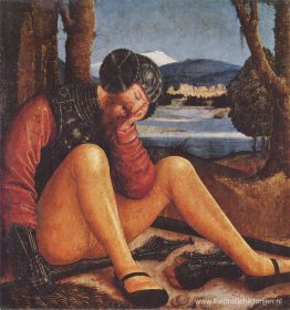 Slapende grafwachten met knots en zwaard Slapende grafwachten met knots en zwaard