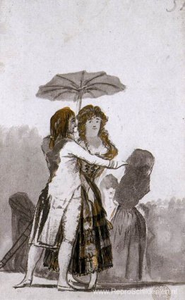 Echtpaar met parasol op de Paseo Echtpaar met parasol op de Paseo