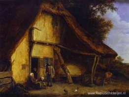Een boerenfamilie buiten een huisje Een boerenfamilie buiten een huisje
