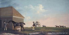 Gimcrack op Newmarket Heath, met een trainer, een staljongen en Gimcrack op Newmarket Heath, met een trainer, een staljongen en