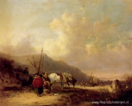 Een drukke strandscène Een drukke strandscène