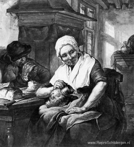 Interieur met een vrouw en een man Interieur met een vrouw en een man