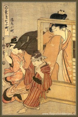 Een vrouw kijkt naar twee kinderen Een vrouw kijkt naar twee kinderen