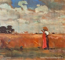 Wheatland met vrouw van sjaal Wheatland met vrouw van sjaal